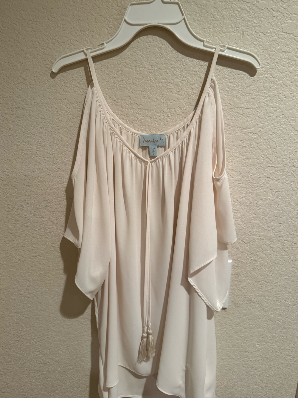 Veronica M cream colored cold shoulder blouse